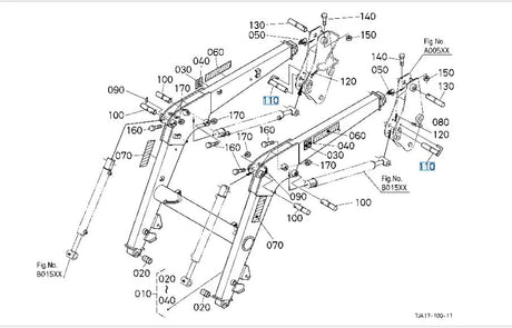 Kubota Pin(4), Lift Ram Lower for loader LA1153EC, LA1154EC, LA1353EC, LA1354EC, LA1365EC, LA1403EC, LA1854EC - 7J41958740