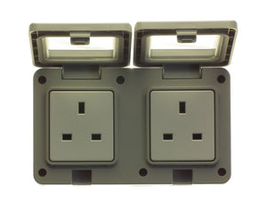 Powermaster 2 Gang Outdoor Damp Proof Socket - IP55 Rated