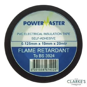 PowerMaster PVC Insulating Tape Black | 19mm x 20m, Flame Retardant, BS 3924