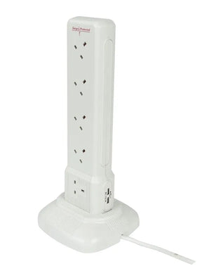 PowerMaster 10‑Gang 2‑m Surge Protection Tower Extension Lead with 2 USB Outlets - Ref X1010