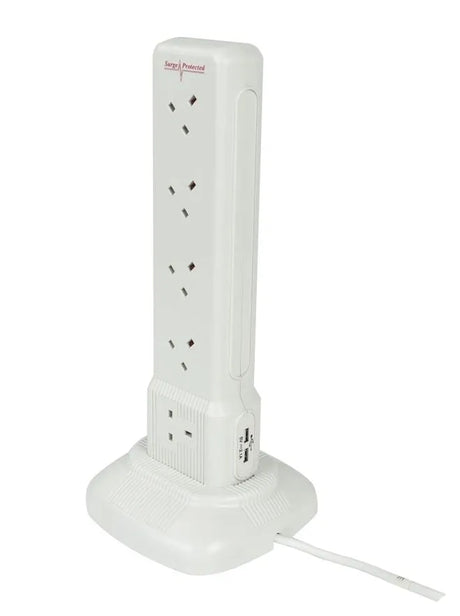 PowerMaster 10‑Gang 2‑m Surge Protection Tower Extension Lead with 2 USB Outlets - Ref X1010