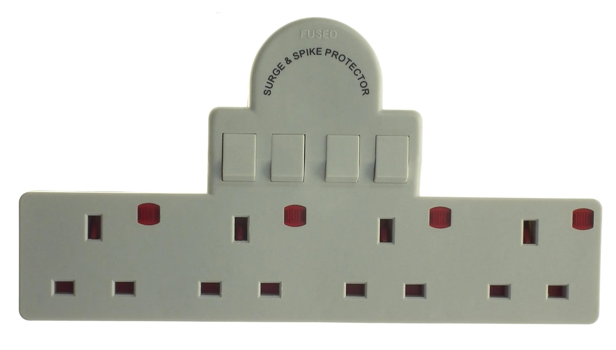 PowerMaster 4‑Way Direct Plug‑In Switched Surge‑Protected Adaptor - 13 A, 4 Gang (8544)