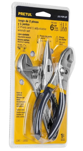 PRETUL 2-Piece Plier and Adjustable Wrench Set - Essential Hand Tool Set for DIY and Professional Use