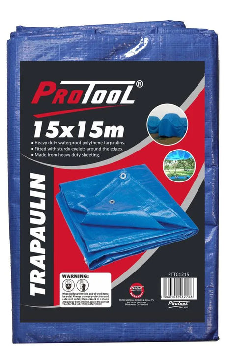 Protool Heavy Duty Tarpaulin 15M x 15M PTTC1215 | Durable Waterproof Cover