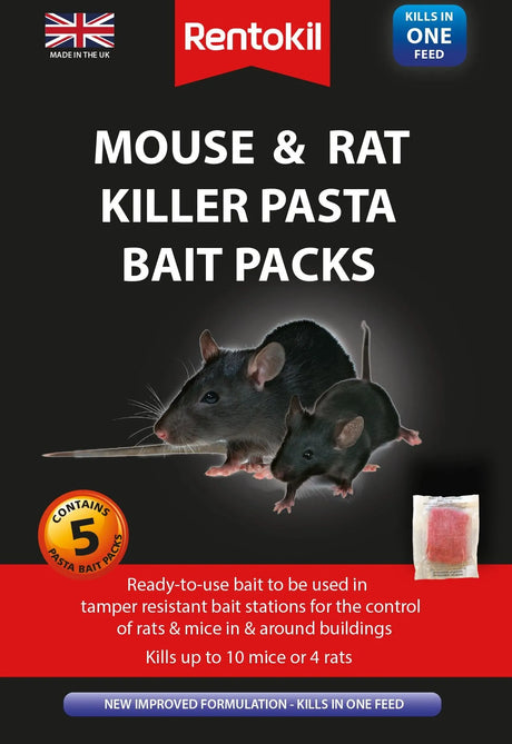 Rentokil Mouse & Rat Killer Pasta Bait 5 Sachets - Fast-Acting Rodent Control Solution