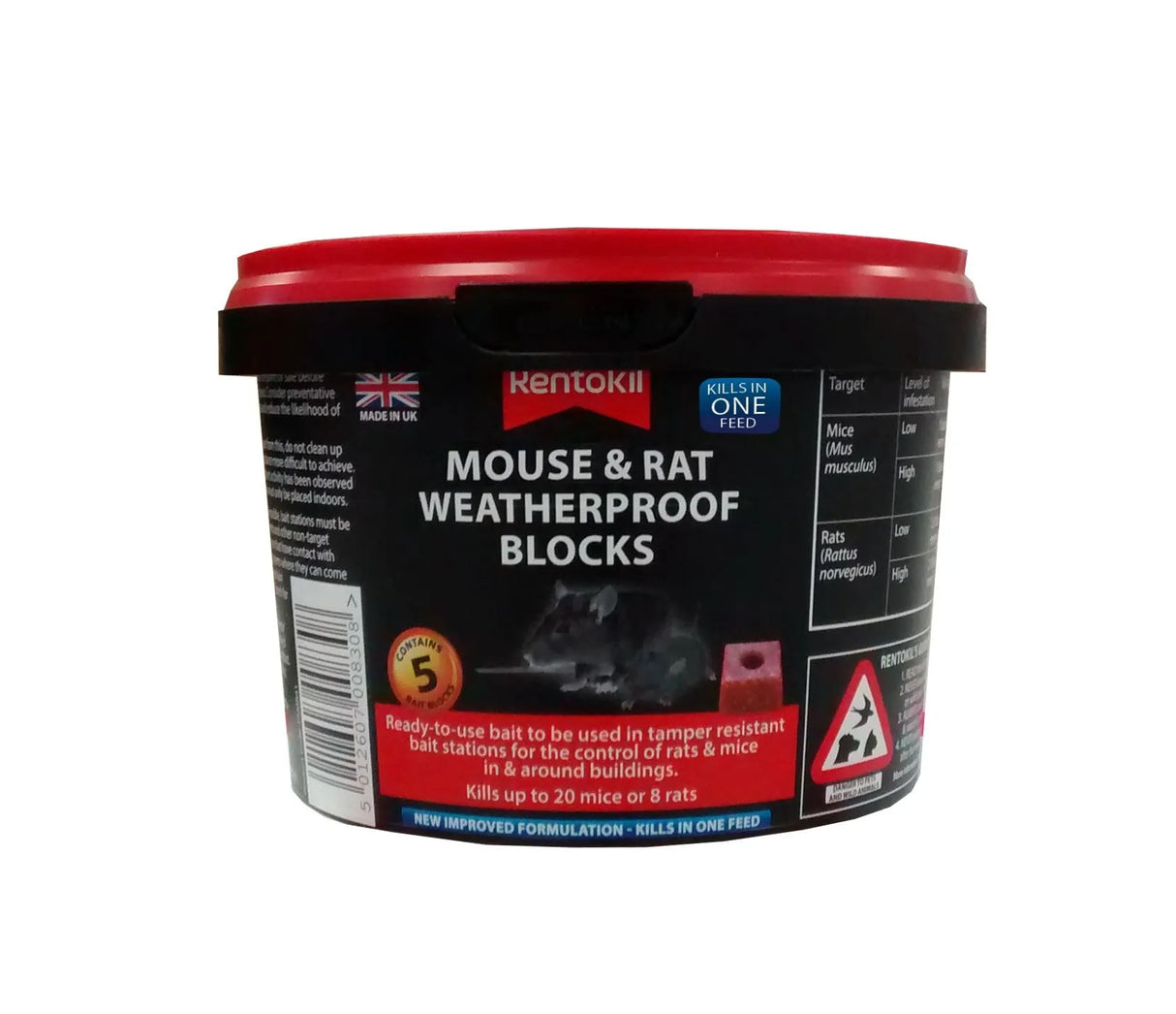 Rentokil Mouse & Rat Weatherproof Blocks 5 Pcs - Effective Outdoor Rodent Control