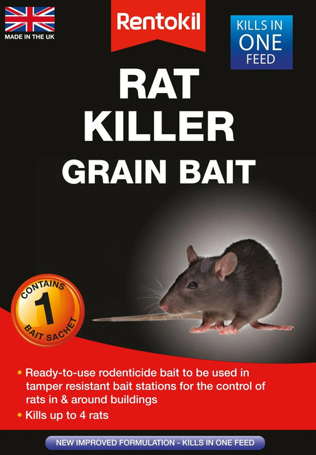 Rentokil Rat Killer Grain Bait 1 Sachet - Effective and Fast-Acting Rat Poison