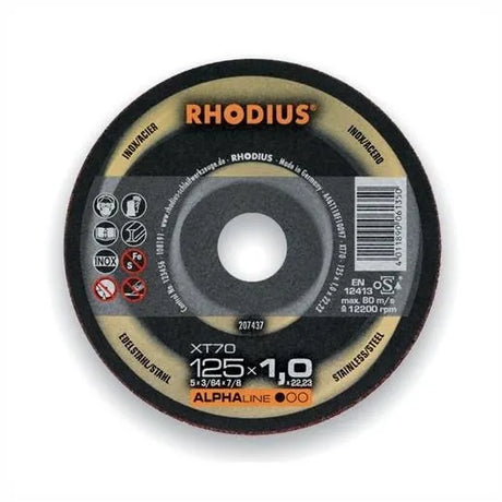 Rhodius XT70 Type Extra Thin Iron & Sulphur Free Metal Cutting Disc; 115 x 1.0mm; Tin (10)