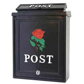 Diecast Black Post Box with Red Rose