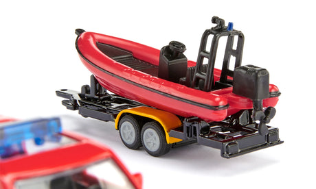 Siku 1:87 Land Rover Defender with Boat - Fire Rescue Model with Trailer and Motorboat