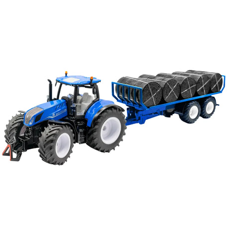 Siku New Holland T7.315 with round bale trailer