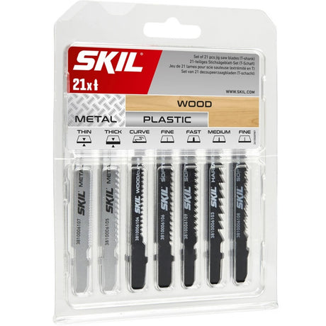 SKIL 2610S00920 T-Shank Jigsaw Blades Set - 21-Piece Assortment for Wood, Metal, and Plastic Cutting
