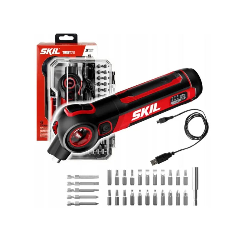 SKIL 4V SD1E2714GA Cordless Swivel Head Screwdriver - USB-C Charger, Case, and 28 Accessories