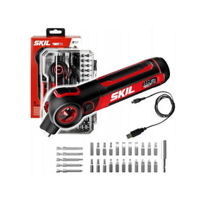 SKIL 4V SD1E2714GA Cordless Swivel Head Screwdriver - USB-C Charger, Case, and 28 Accessories