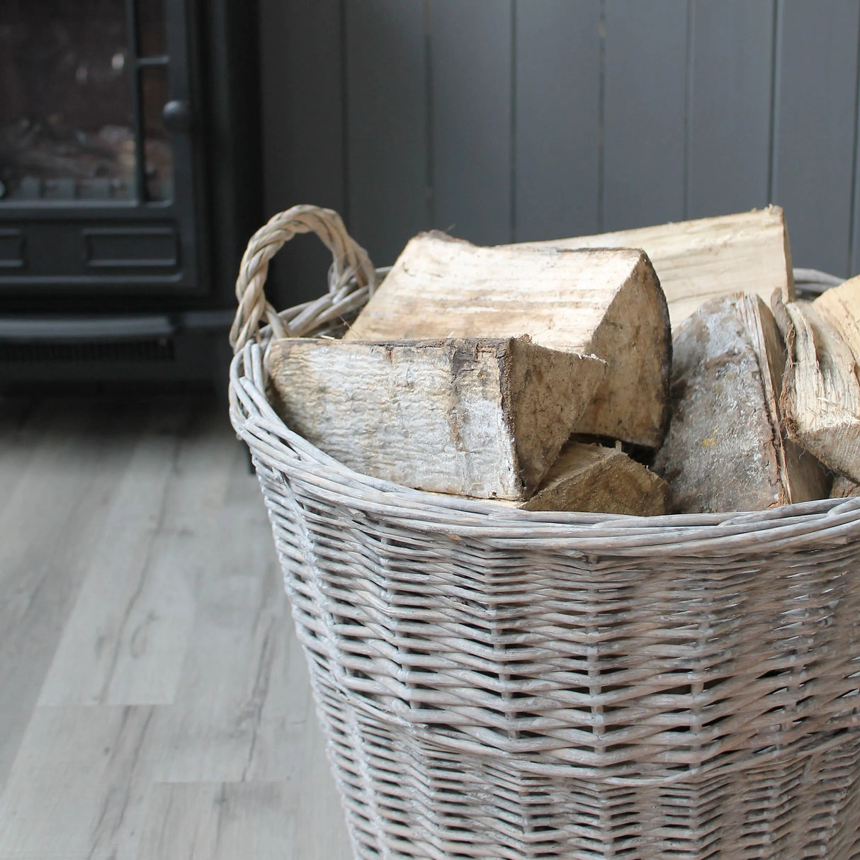 Slemcka Contemporary Grey Wicker Log basket 450mm