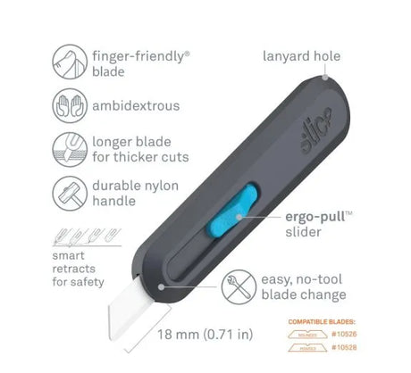 Slice 10558 Smart-Retract Safety Box Cutter - Ceramic Blade with Ergo Pull Slider