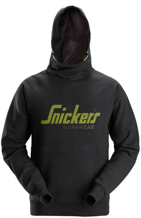 Snickers Logo Hoodie - Black, Comfortable High-Collar Hoodie with Mesh-Lined Pockets