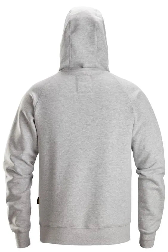Snickers Logo Hoodie – Grey Melange, Comfortable High-Collar Hoodie with Kangaroo Pockets