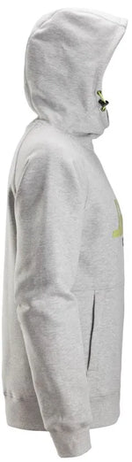 Snickers Logo Hoodie – Grey Melange, Comfortable High-Collar Hoodie with Kangaroo Pockets