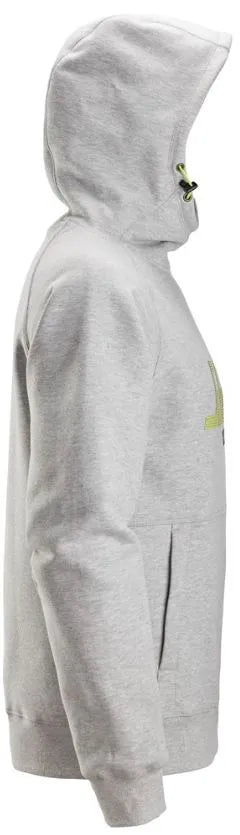 Snickers Logo Hoodie – Grey Melange, Comfortable High-Collar Hoodie with Kangaroo Pockets