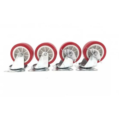 Swivel Castor Set 4x75mm Red - 2x with Brake