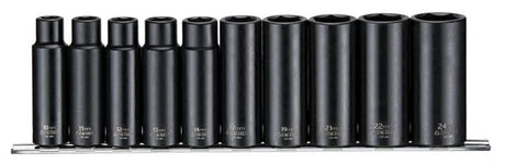 Teng Tools 10 Piece 1/2" Drive 6 Point Deep Metric Impact Socket Set 