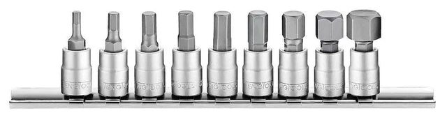 Teng Tools M1409HN Hex Bit Socket Set - 1/4in Drive, 9-Piece Metric on Clip Rail