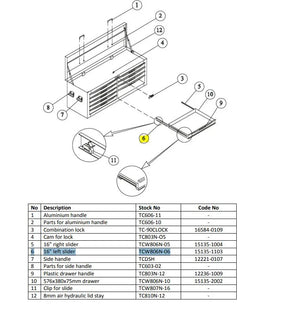 Teng Tools TCW806N‑06 Left Slider - Spare Part for TCW806N Tool Box