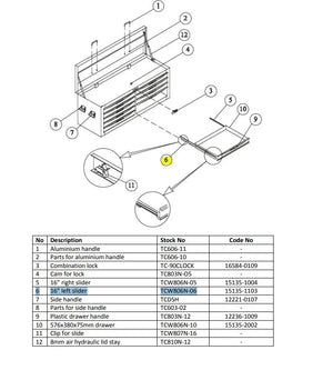 Teng Tools TCW806N‑06 Left Slider - Spare Part for TCW806N Tool Box
