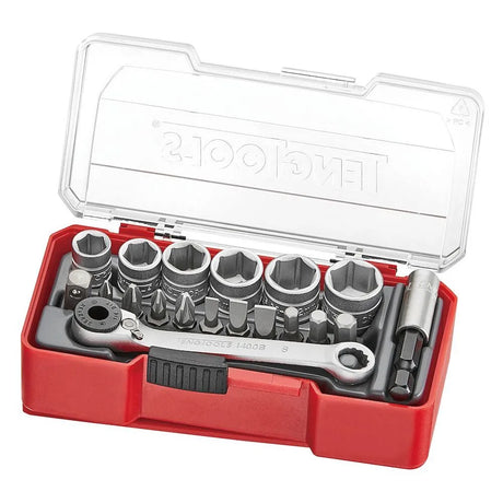 Teng Tools 1/4" Socket Set 6pt with Belt Clip 19 Pieces