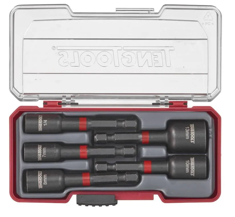 Teng Tools TJNS05 5-Piece Impact Nut Setter Set with Belt Clip - 1/4" Hex Drive