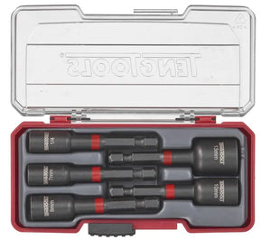 Teng Tools TJNS05 5-Piece Impact Nut Setter Set with Belt Clip - 1/4" Hex Drive