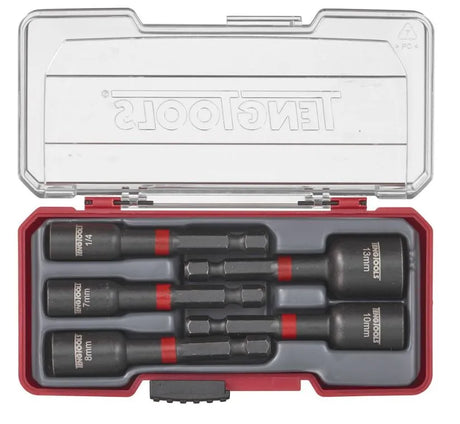 Teng Tools TJNS05 5-Piece Impact Nut Setter Set with Belt Clip - 1/4" Hex Drive