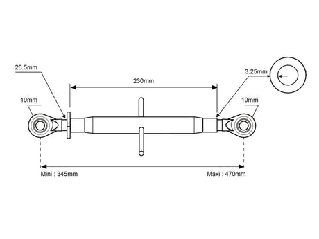 Top Link Cat.1/1 Ball & Ball | 1-1/8" Thread | Adjustable 345-470mm - 15314