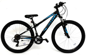 IGNITE TOPGUN 15"/27.5 Bike - Matt Black with Neon Blue, Steel Frame & Front Suspension