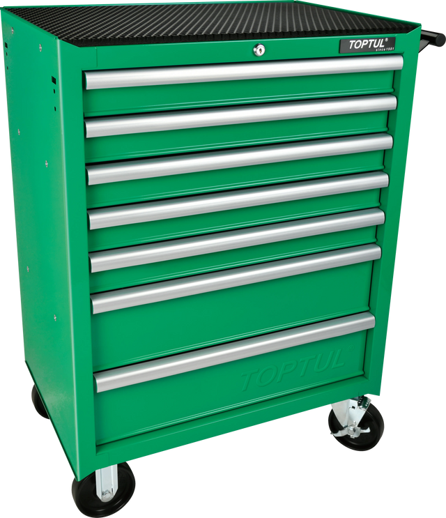 Toptul 7 Drawer Tool Trolley - Green Mobile Storage Unit with Ball Bearing Drawers