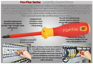 Toptul 7Pc VDE Insulated Screwdriver Set - Slotted & Phillips with Voltage Tester