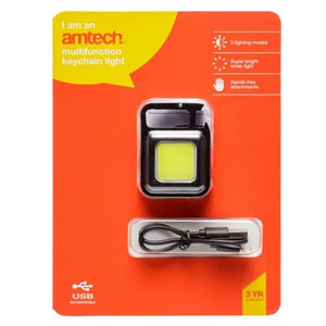 Amtech Mini Multifunction Keychain Light USB Rechargeable