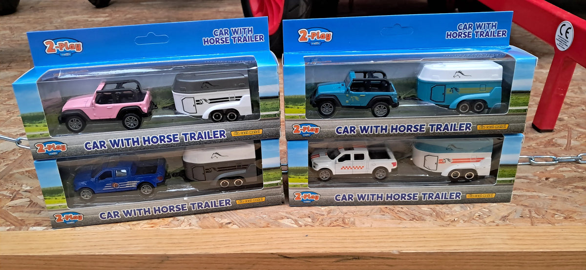 2-Play Die-Cast Jeep/Pickup with Horse Trailer | 4 Assorted | Durable Toy Set