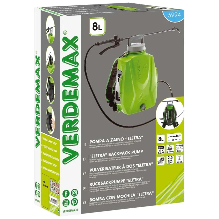 Verdemax Futura 8L Battery Powered Knapsack Sprayer | 12V 2.5Ah Battery Included | Fibreglass Lance