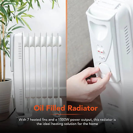 Warm Lite 1500W Oil Filled Radiator | Portable 7-Fin Heater with Adjustable Thermostat & Safety Features