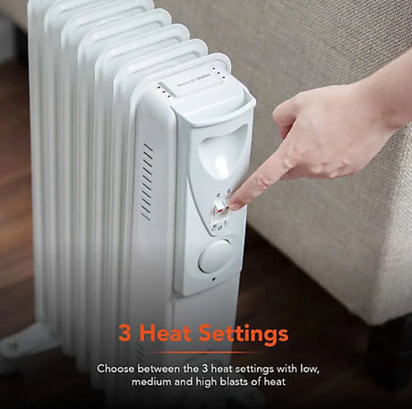 Warm Lite 1500W Oil Filled Radiator | Portable 7-Fin Heater with Adjustable Thermostat & Safety Features