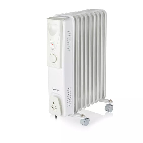 Warmlite 2kW Oil Filled Radiator - White BAR9102 | 9-Fin Portable Heater with Thermostat