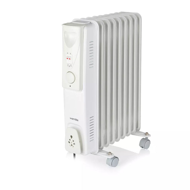Warmlite 2kW Oil Filled Radiator - White BAR9102 | 9-Fin Portable Heater with Thermostat