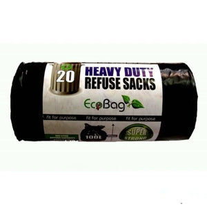 Ecobag Heavy Duty 20 Black Bin Bags 100 Litre