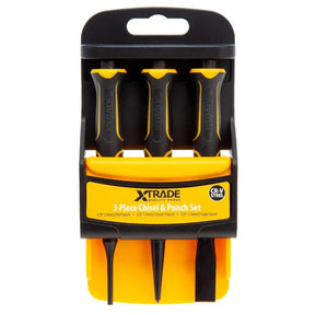 XTrade 3 Piece Chisel & Punch Set - Durable Chrome Vanadium Steel, Precision Machined Tips
