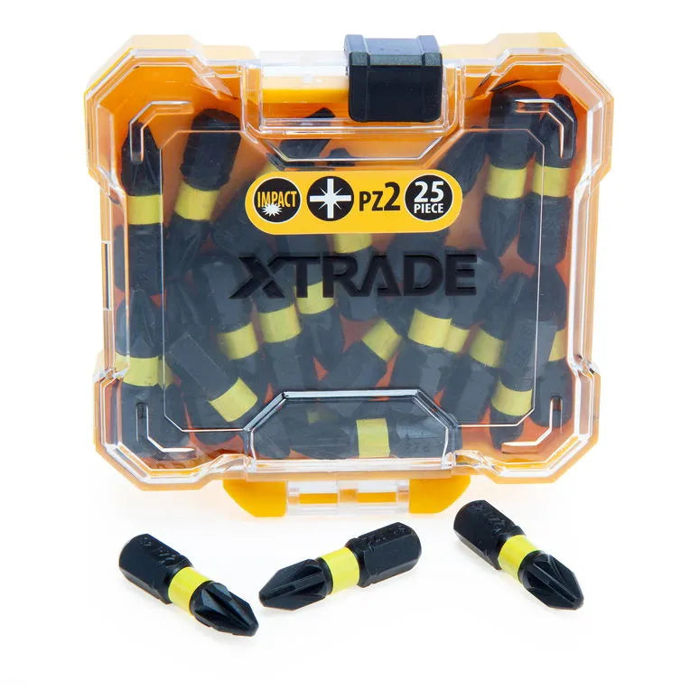 XTrade 25 Piece PZ2 Impact Screwdriver Bits - Durable S2 Steel, 25mm Length with Storage Case
