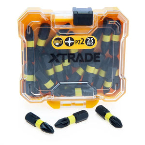 XTrade 25 Piece PZ2 Impact Screwdriver Bits - Durable S2 Steel, 25mm Length with Storage Case