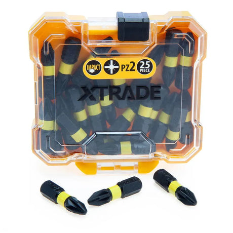 XTrade 25 Piece PZ2 Impact Screwdriver Bits - Durable S2 Steel, 25mm Length with Storage Case