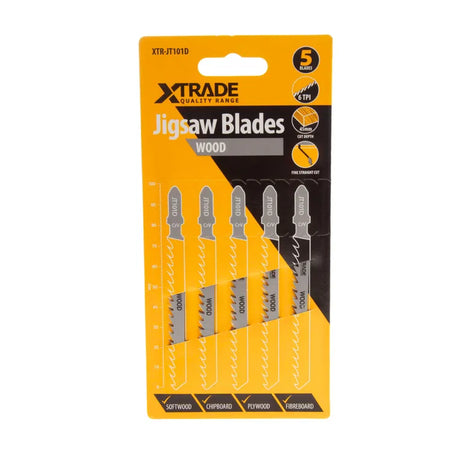 XTRADE JT101D Jigsaw Blade Wood (5 Pack) - 100mm CrV Blades for Deep, Clean Wood Cuts